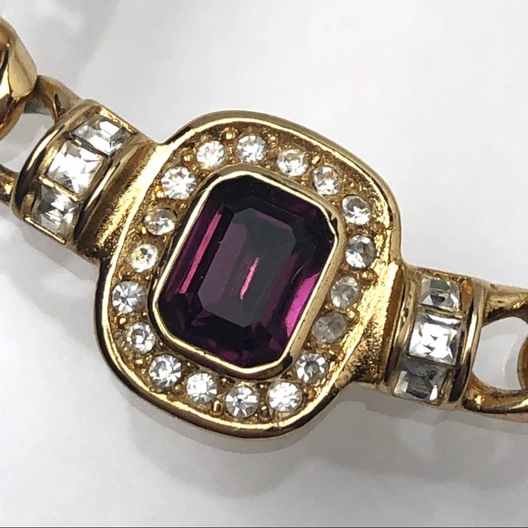 VTG 80s CHRISTIAN DIOR AMETHYST CRYSTAL NECKLACE - Picture 2 of 16